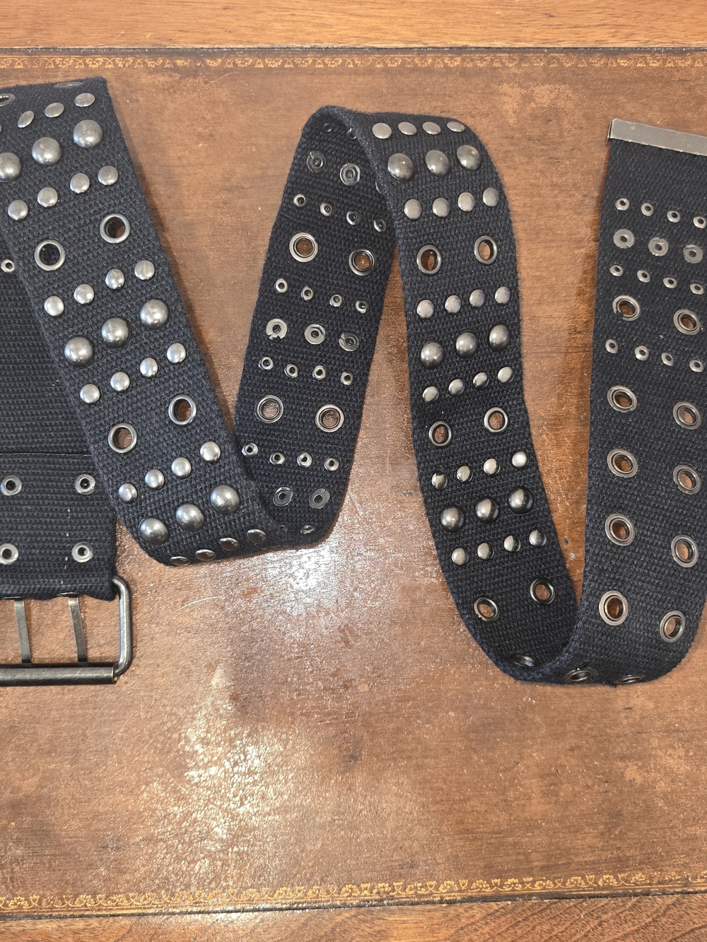 Black Canvas Studded Grommet Belt Y2K Grunge Alt Emo Streetwear Adjustable
